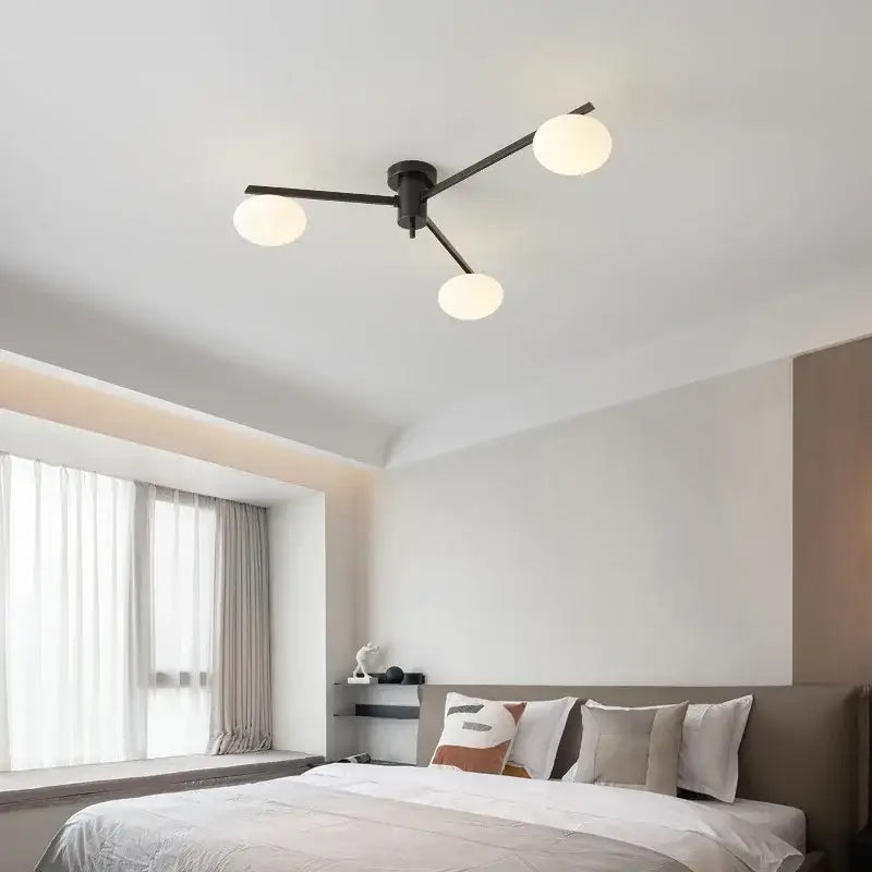 Modern black metal decorbites brass glass ceiling lamp with three white frosted globes for living room decorbites brass glass