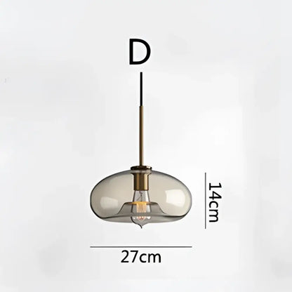 Modern brass glass chandelier dining room pendant light with translucent smoke glass shade and brass-finished hardware