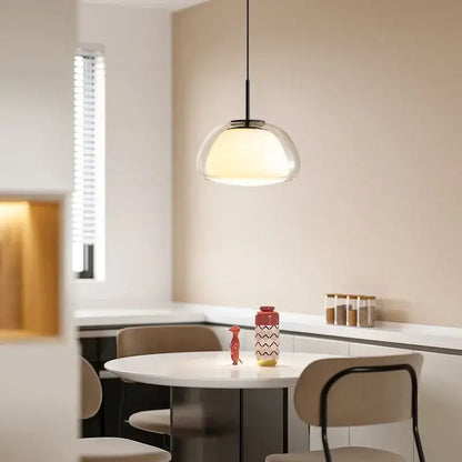Modern brass glass jelly pendant lamp with translucent dome-shaped glass jelly pendant and black metal fixture for dining room decorbites pendant lamp