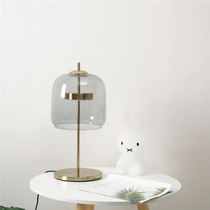 Modern brass glass lampshade led table lamp with clear glass dome and brass base for bedroom decor by decorbites glass lampshade