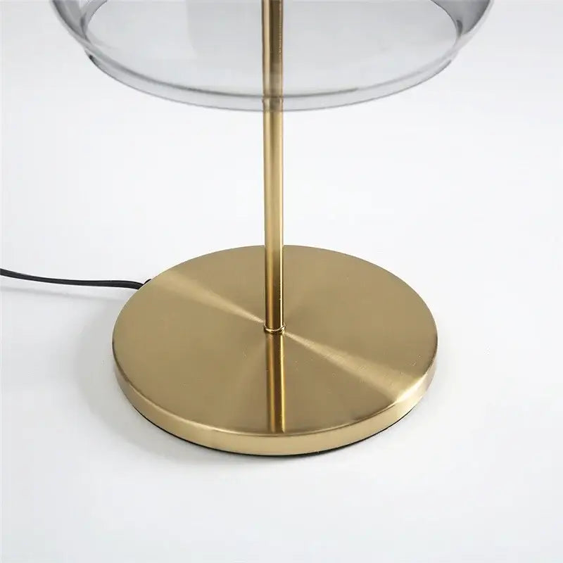 Modern brass glass lampshade led table lamp with gold-toned metal base for elegant bedroom decor by decorbites glass lampshade
