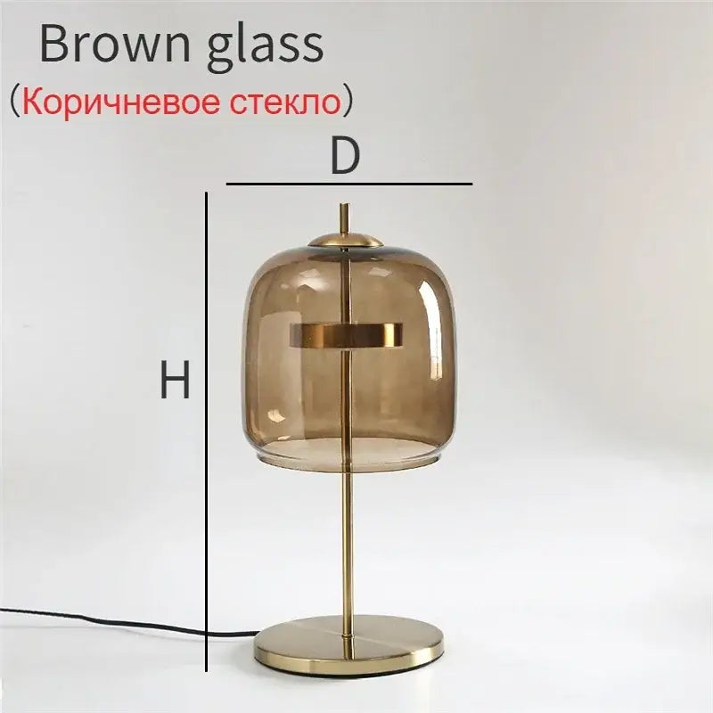 A sleek brown glass lampshade led table lamp with brass base for modern bedroom decor and decorbites glass lampshade