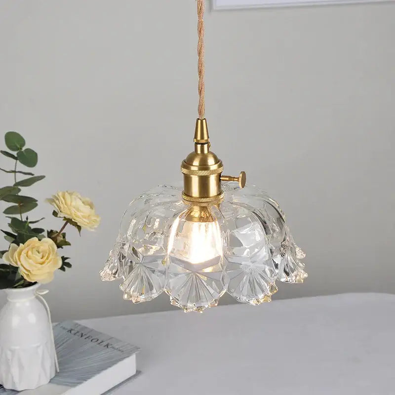 Modern brass glass led pendant light with clear faceted glass and brass finish for dining room decorbites brass glass
