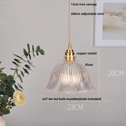 Modern brass glass led pendant light featuring clear ribbed glass and brass copper socket for dining room decorbites brass glass