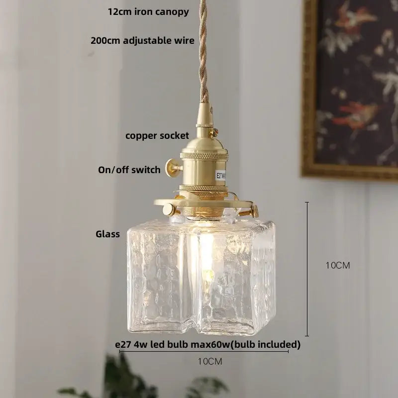 Modern brass glass led pendant light with clear textured glass and brass copper socket for dining room decorbites brass glass
