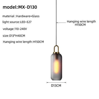 Modern cylindrical pendant light with frosted glass shade and brass hardware for glass staircase chandelier mx-d130
