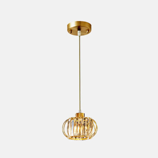 Modern Brass Globe Pendant Light with Crystal Hanging for Dining Area