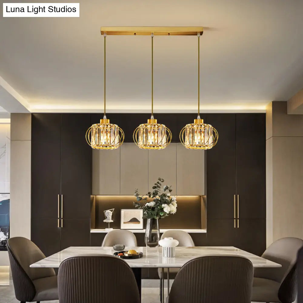 Modern Brass Globe Pendant Light with Crystal Hanging for Dining Area