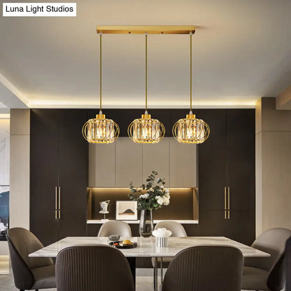 Modern Brass Globe Pendant Light with Crystal Hanging for Dining Area