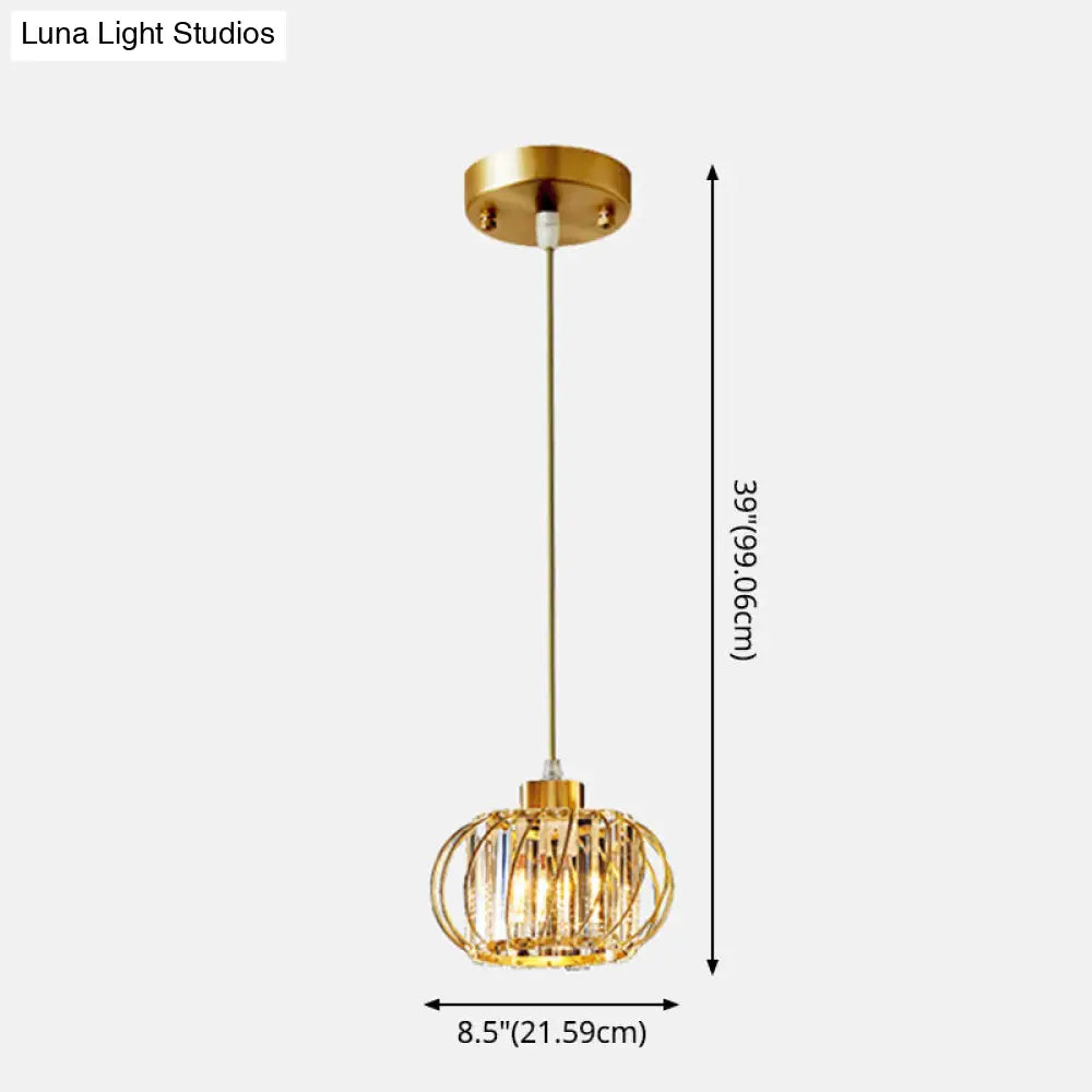 Modern Brass Globe Pendant Light with Crystal Hanging for Dining Area