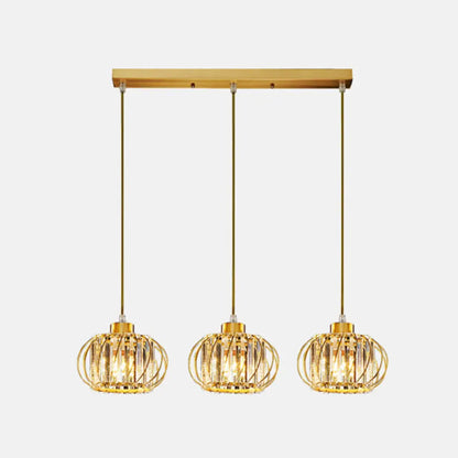 Modern Brass Globe Pendant Light with Crystal Hanging for Dining Area