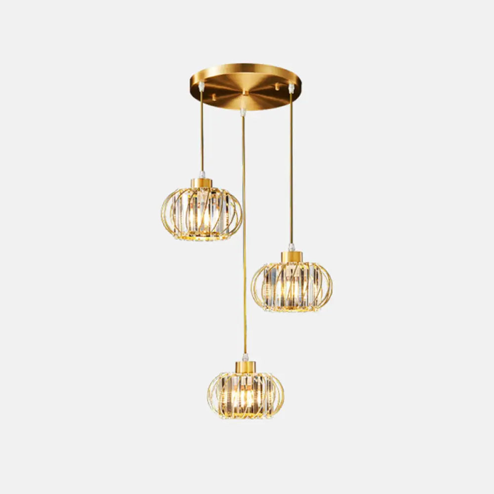 Modern Brass Globe Pendant Light with Crystal Hanging for Dining Area