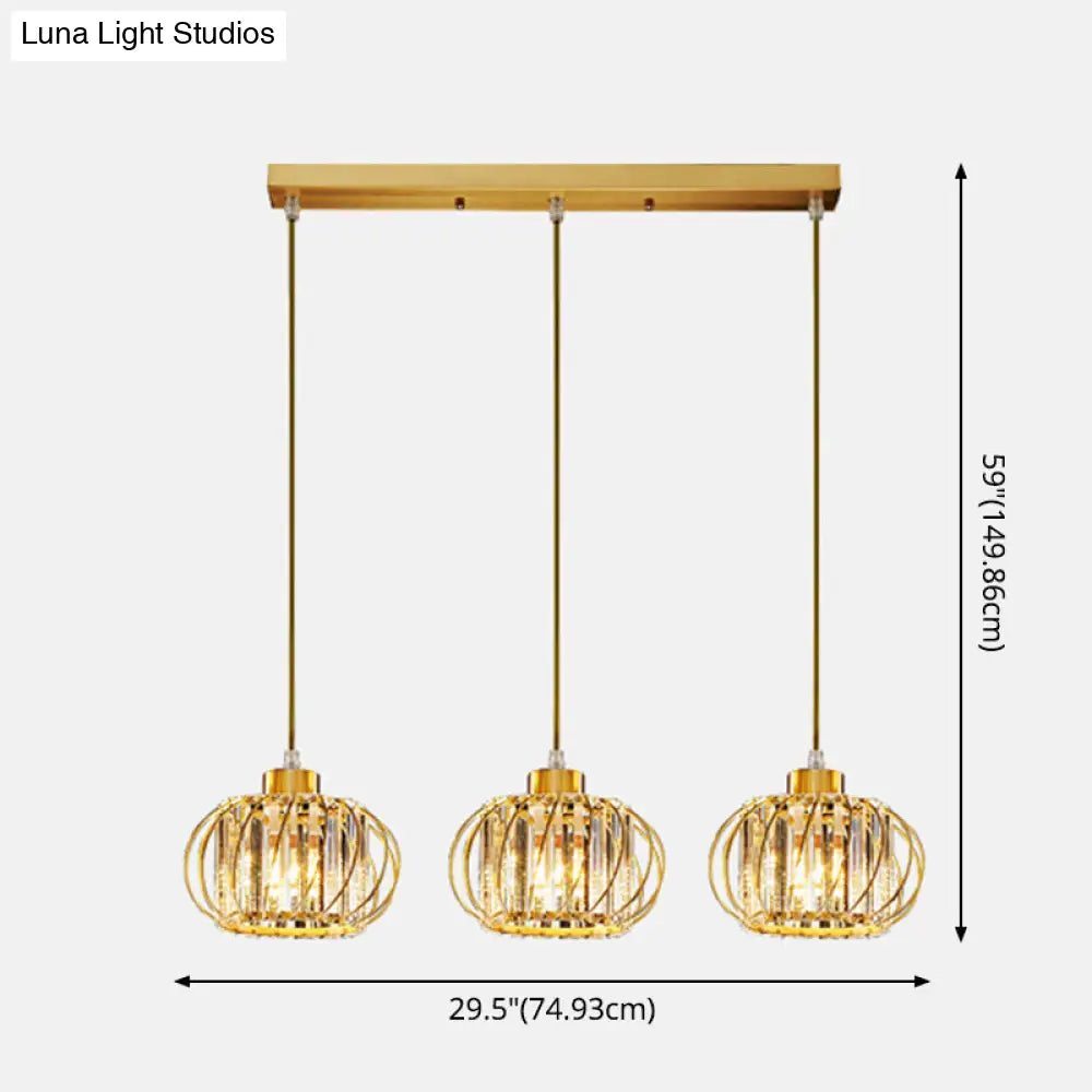 Modern Brass Globe Pendant Light with Crystal Hanging for Dining Area