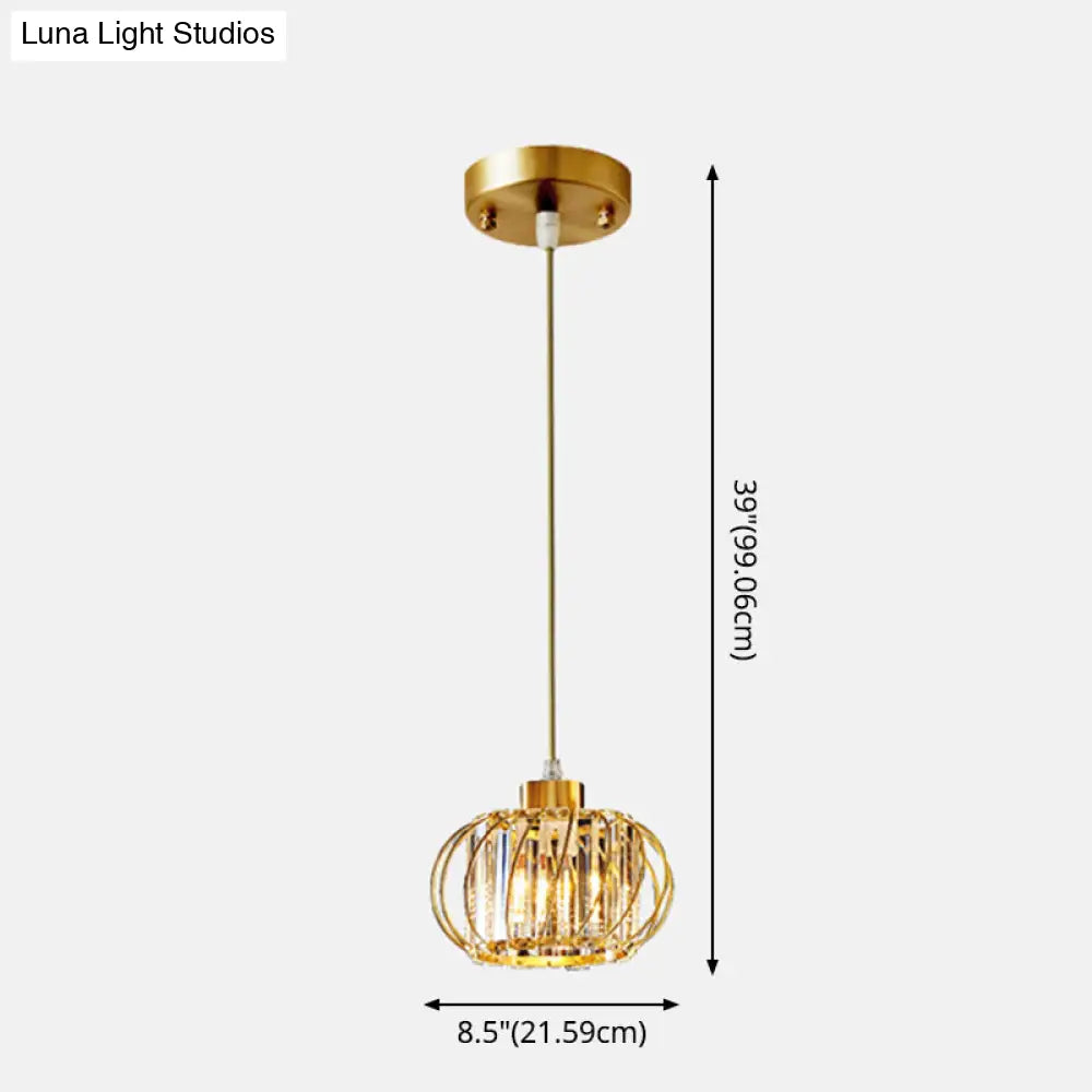 Modern Brass Globe Pendant Light with Crystal Hanging for Dining Area