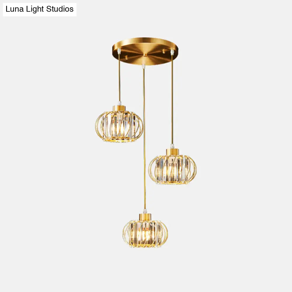 Modern Brass Globe Pendant Light with Crystal Hanging for Dining Area