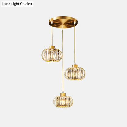 Modern Brass Globe Pendant Light with Crystal Hanging for Dining Area