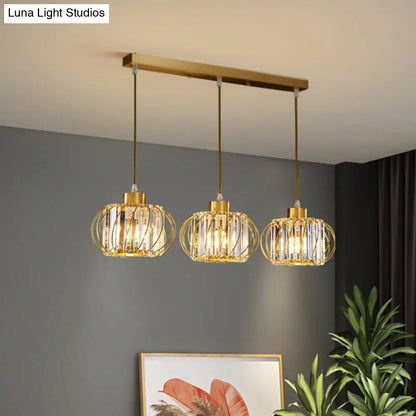 Modern Brass Globe Pendant Light with Crystal Hanging for Dining Area