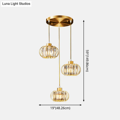 Modern Brass Globe Pendant Light with Crystal Hanging for Dining Area