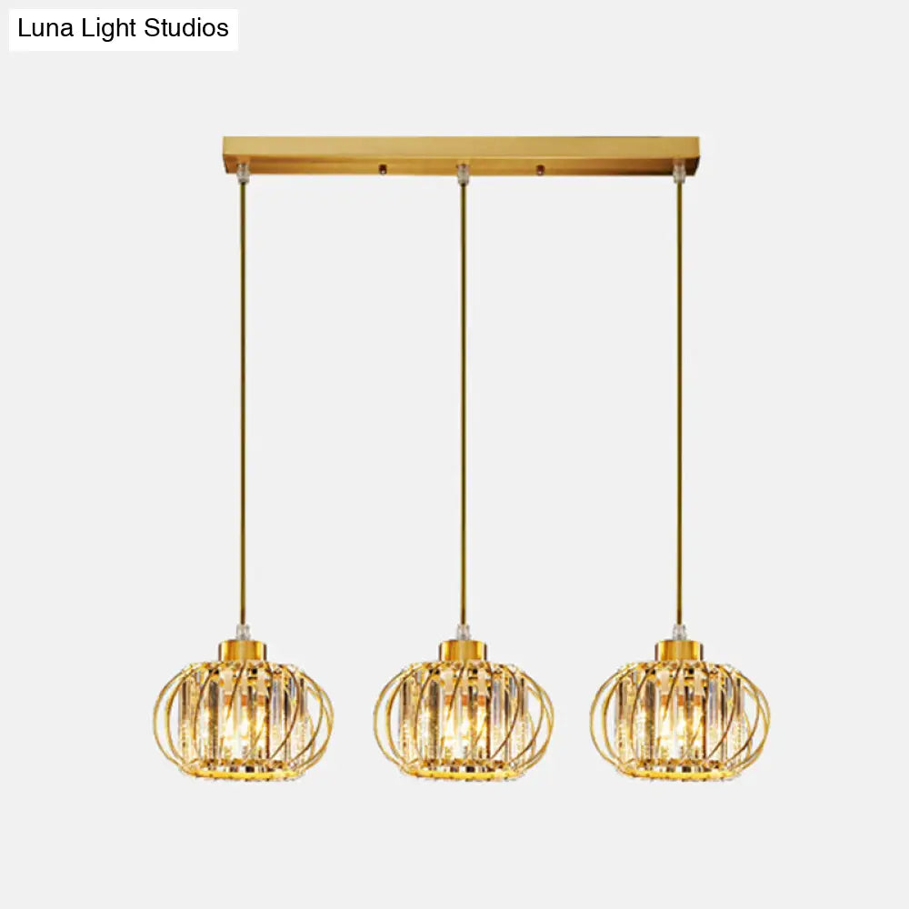 Modern Brass Globe Pendant Light with Crystal Hanging for Dining Area