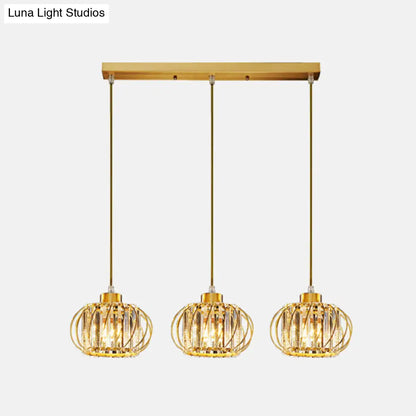 Modern Brass Globe Pendant Light with Crystal Hanging for Dining Area