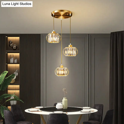 Modern Brass Globe Pendant Light with Crystal Hanging for Dining Area