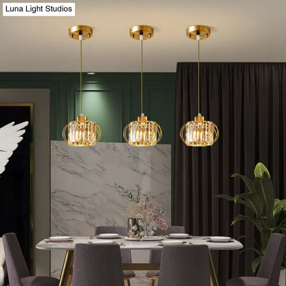 Modern Brass Globe Pendant Light with Crystal Hanging for Dining Area