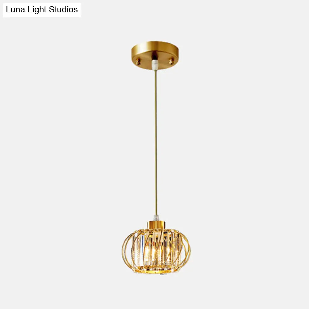 Modern Brass Globe Pendant Light with Crystal Hanging for Dining Area