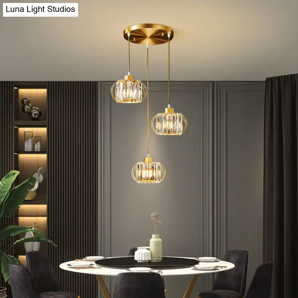 Modern Brass Globe Pendant Light with Crystal Hanging for Dining Area