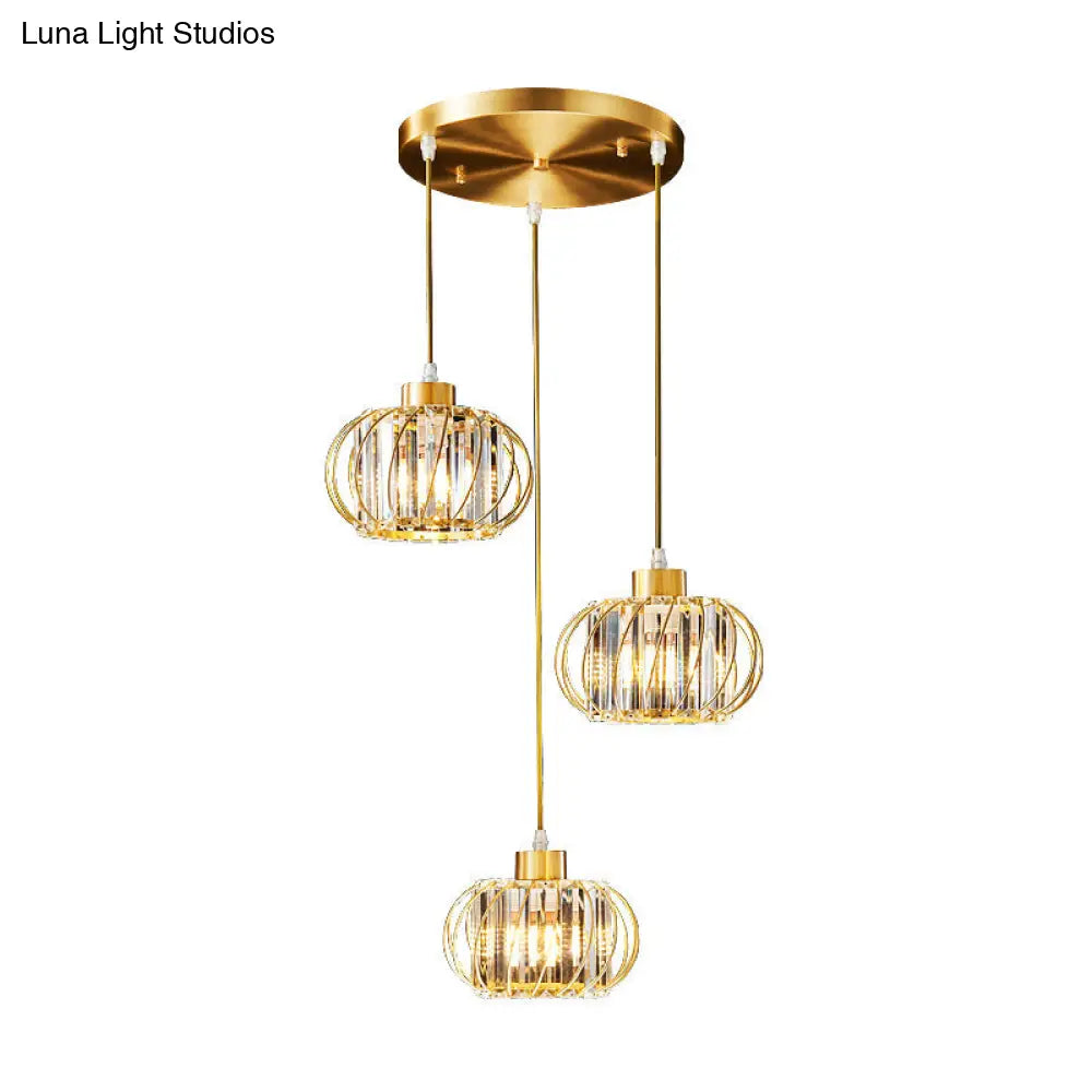 Modern Brass Globe Pendant Light with Crystal Hanging for Dining Area