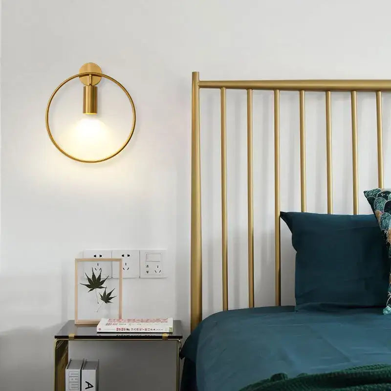 Modern brass gold circular wall sconce with adjustable led cylindrical light fixture for corridor lighting