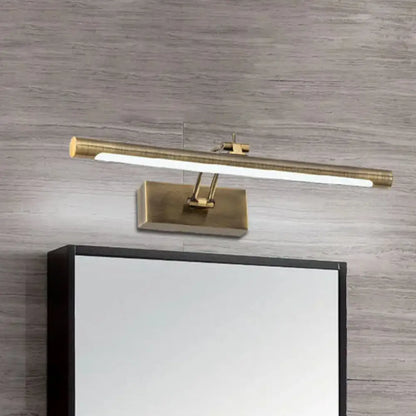 Modern brass gold finish wall lamp with tubular design and integrated led strip for bathroom vanity lighting