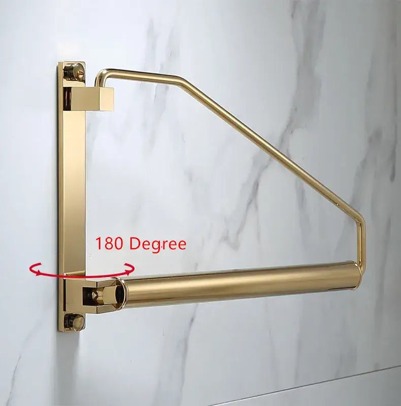 Modern brass gold wall clothing rack with 180-degree swivel and sleek metallic finish for decorbites brass gold decor