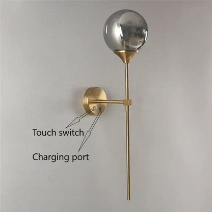 Modern brass wall lamps with a clear golden glass ball globe ideal for bedroom decorbites golden glass sconce lighting