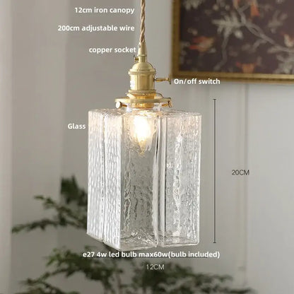 Modern brass ice cube glass pendant light with clear textured glass and adjustable copper socket for kitchen island decorbites