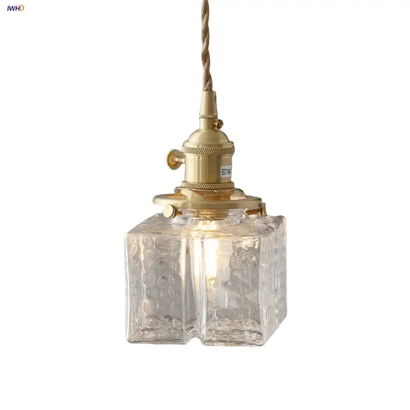 Modern brass ice cube glass pendant light with textured clear glass and brass fixture for kitchen island decorbites pendant light