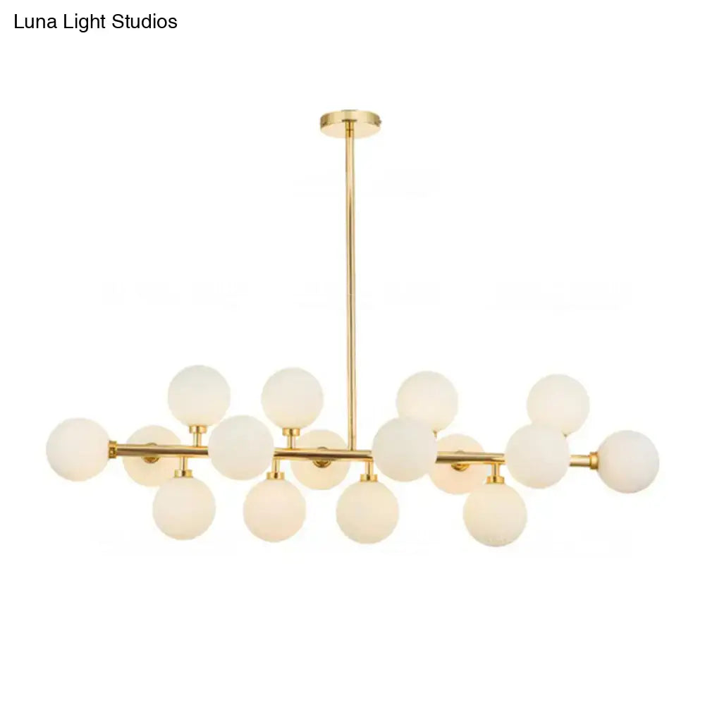 DecorBites minimalistic milky glass pearl 16-bulb brass island lighting fixture with gold-toned contemporary brass island design
