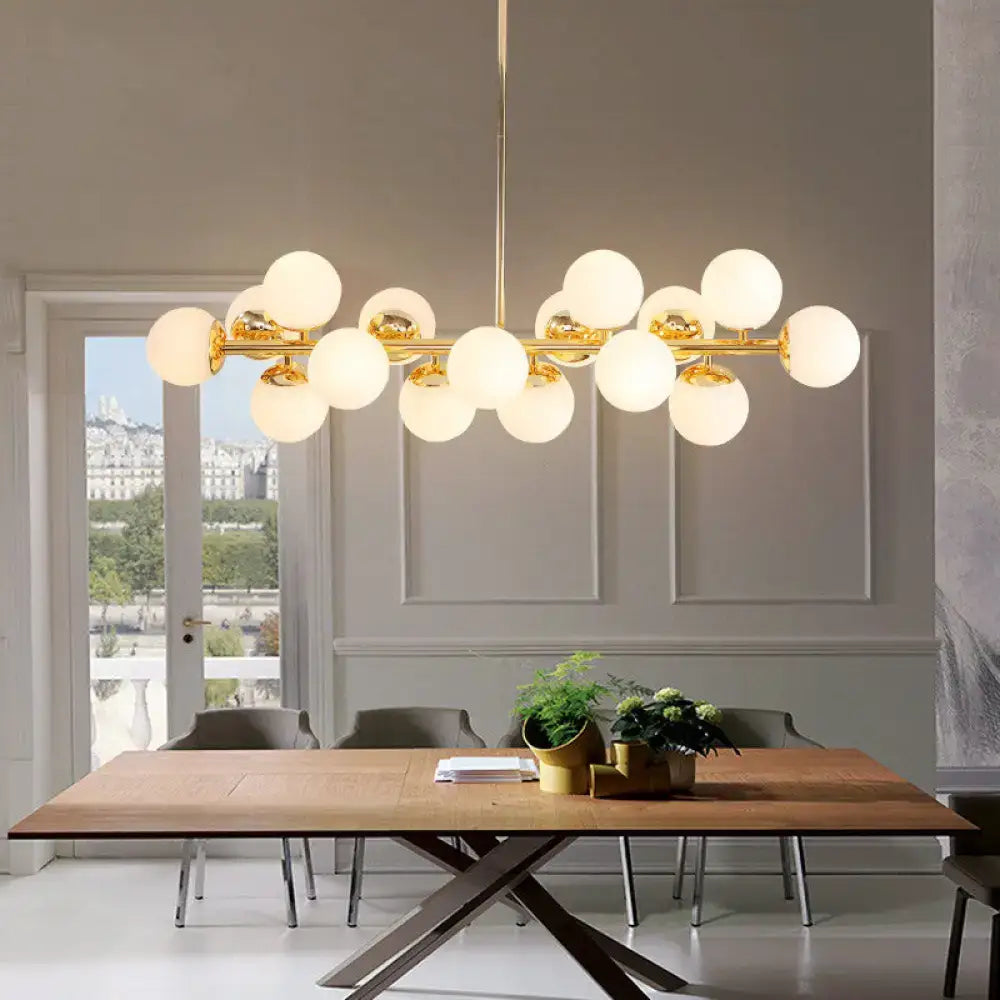 Decorbites minimalistic milky glass pearl 16-bulb brass hanging island lamp with gold-toned contemporary brass island lighting fixture