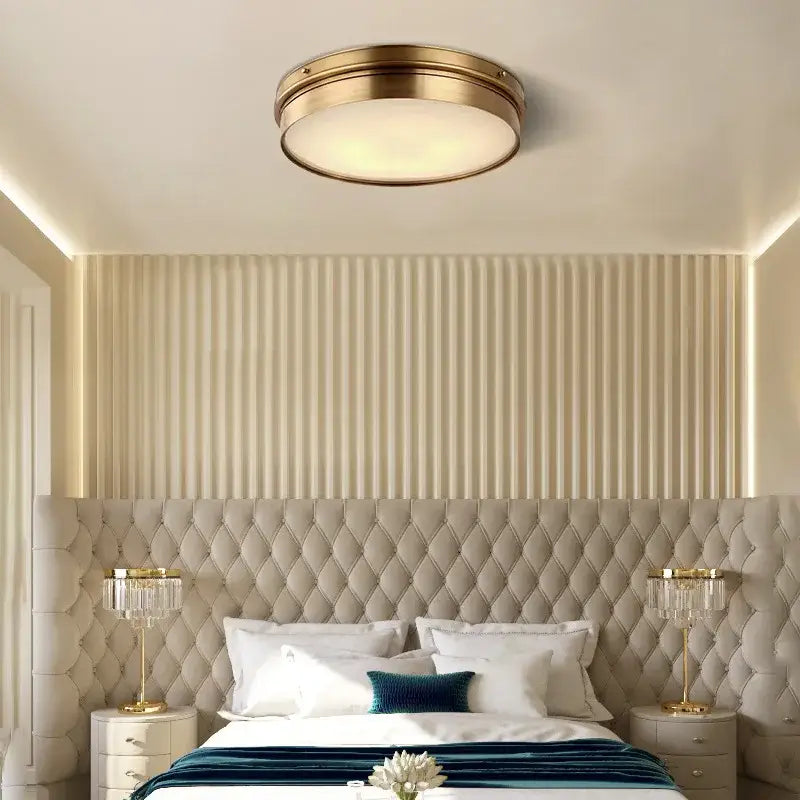 Modern brass led ceiling light with frosted glass diffuser by decorbites ideal for living room ceiling lights decor