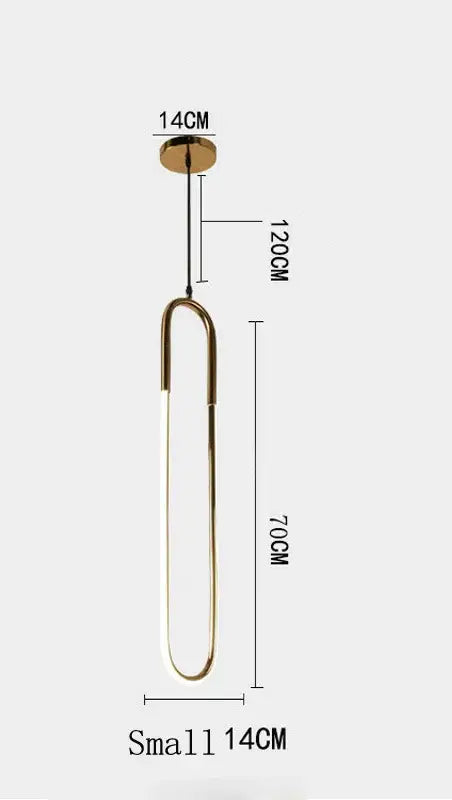 Modern brass led u-shaped bar chandelier with gold-toned paperclip pendant light and 14cm diameter ceiling mount