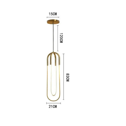 Modern brass led u-shaped bar chandelier with gold-toned minimalist pendant light and three curved metal arms for dining room