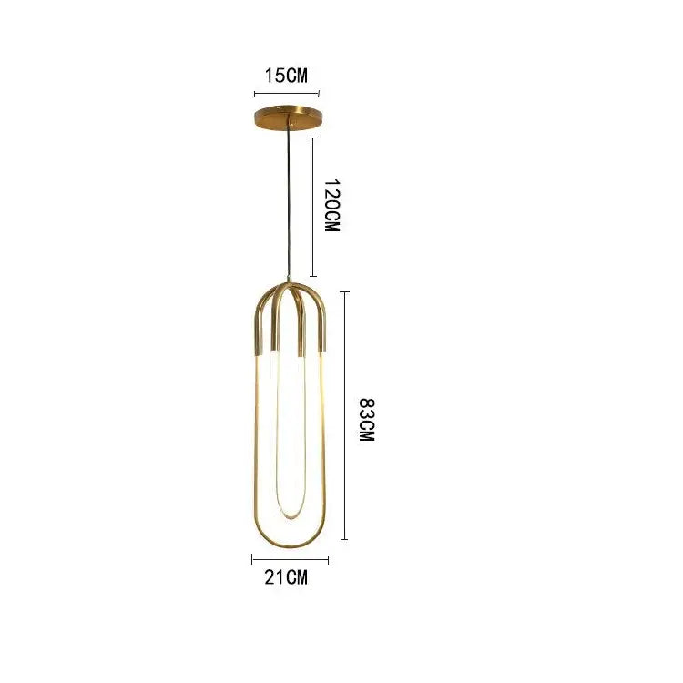 Modern brass led u-shaped bar chandelier with gold-toned minimalist pendant light and three curved metal arms for dining room
