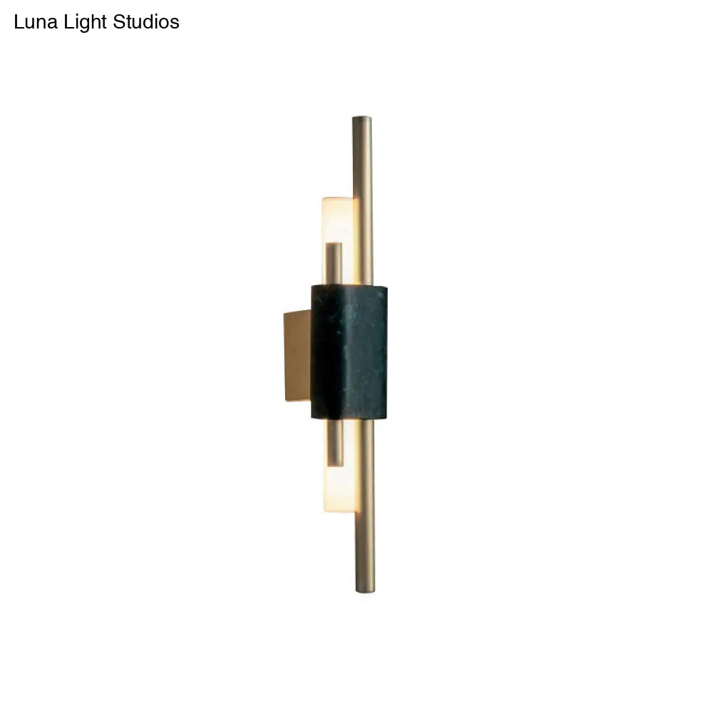 DecorBites™ DecorBites™ Modern Brass LED Wall Sconce with Slim Tube Design and Black Marble Deco