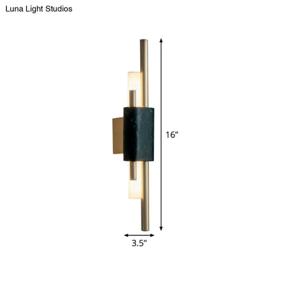 DecorBites™ DecorBites™ Modern Brass LED Wall Sconce with Slim Tube Design and Black Marble Deco