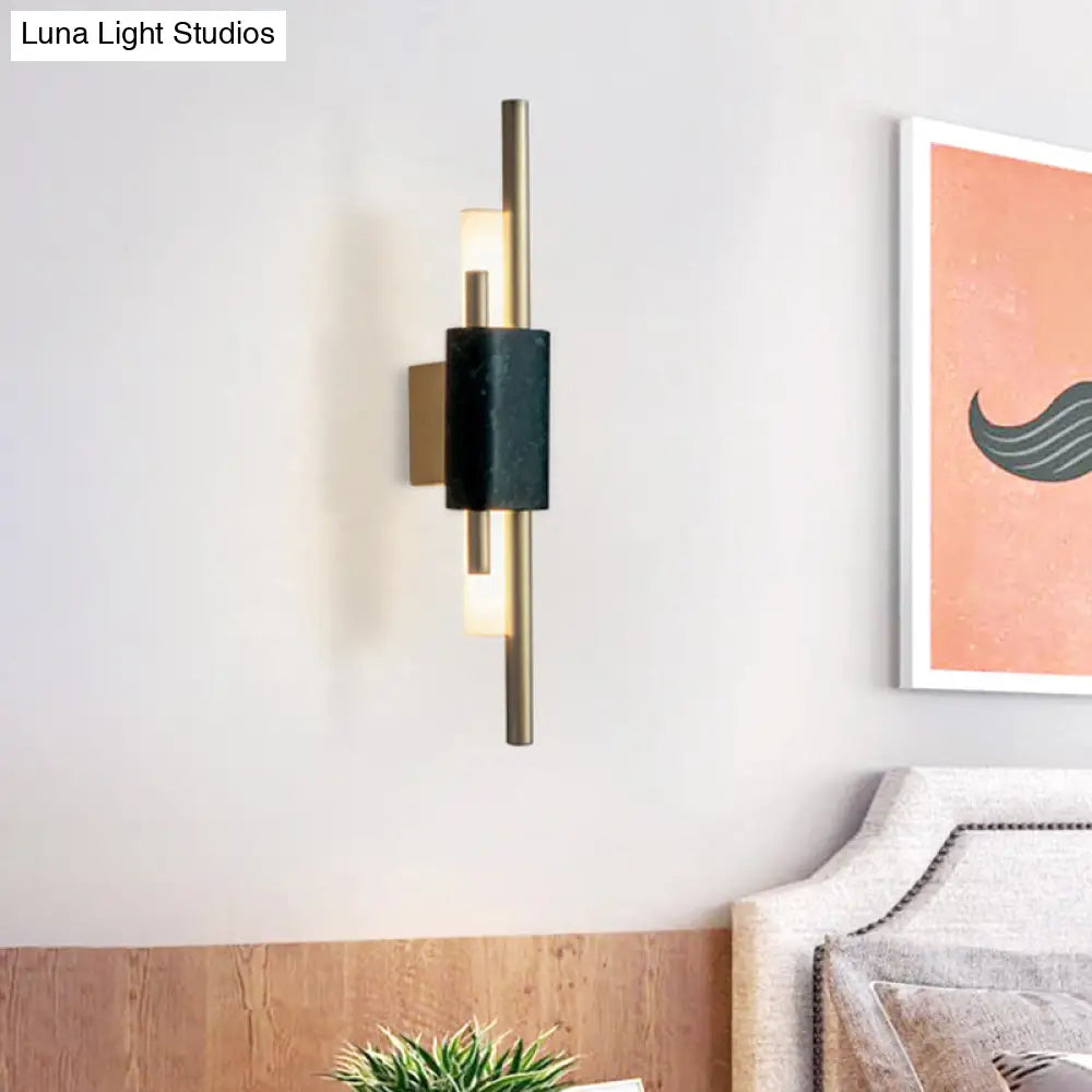 DecorBites™ DecorBites™ Modern Brass LED Wall Sconce with Slim Tube Design and Black Marble Deco