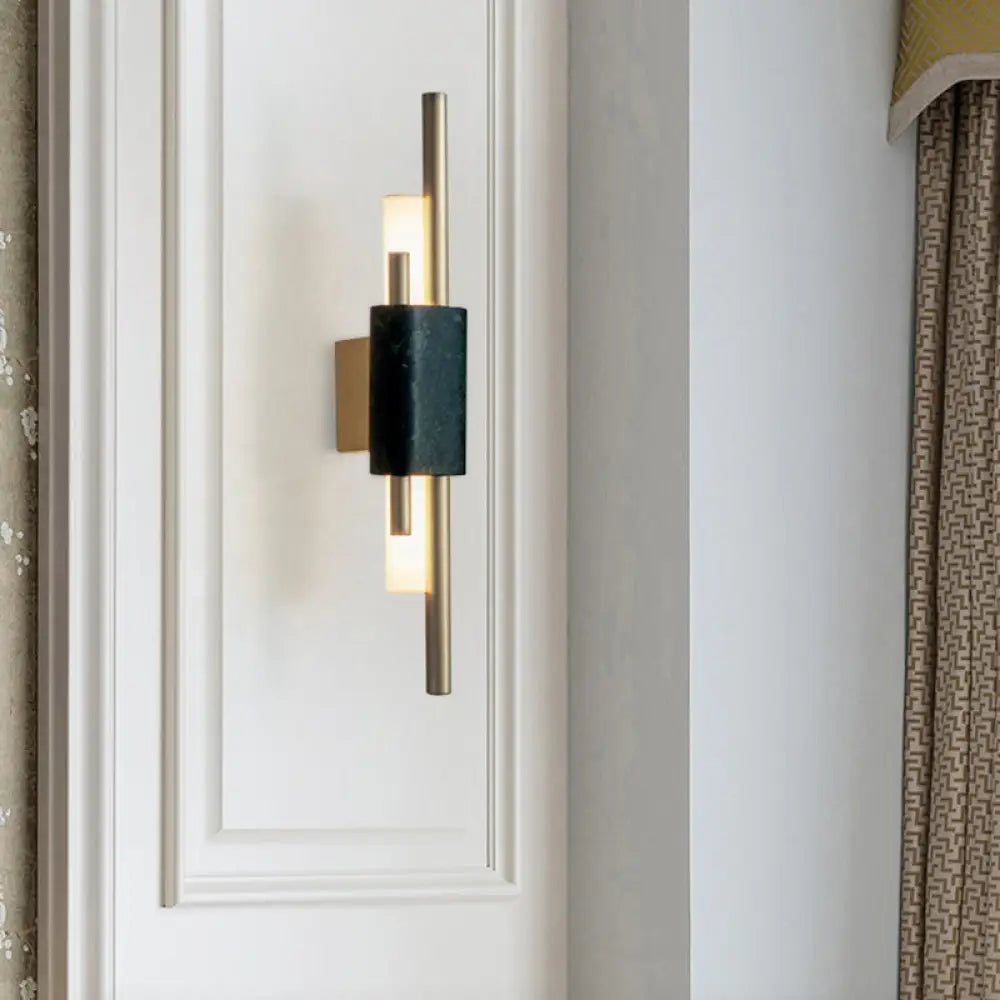 DecorBites™ DecorBites™ Modern Brass LED Wall Sconce with Slim Tube Design and Black Marble Deco