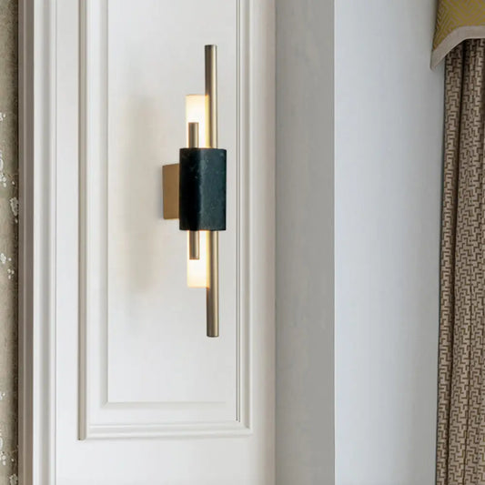 DecorBites™ DecorBites™ Modern Brass LED Wall Sconce with Slim Tube Design and Black Marble Deco