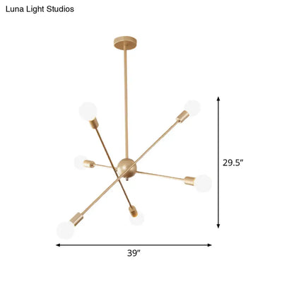 Lámpara de techo lineal moderna de latón con 6 cabezales - Elegante lámpara colgante para salón