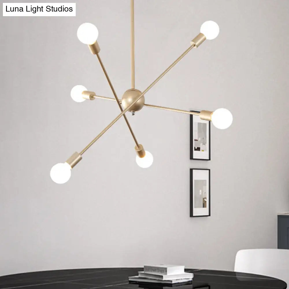 Lámpara de techo lineal moderna de latón con 6 cabezales - Elegante lámpara colgante para salón