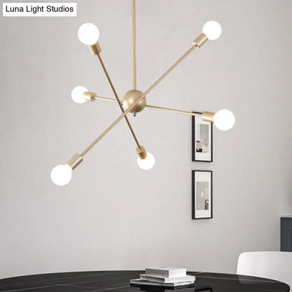 Lámpara de techo lineal moderna de latón con 6 cabezales - Elegante lámpara colgante para salón