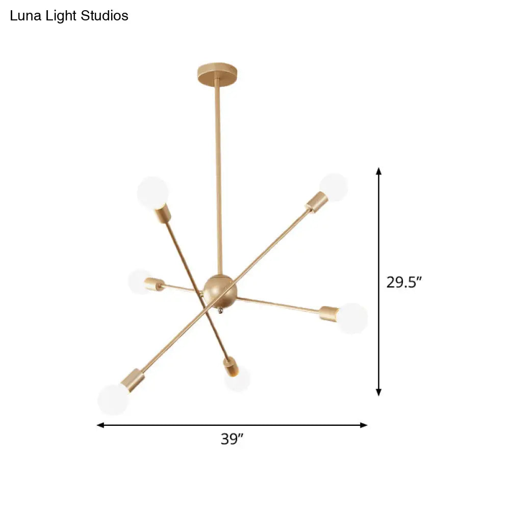 Lámpara de techo lineal moderna de latón con 6 cabezales - Elegante lámpara colgante para salón